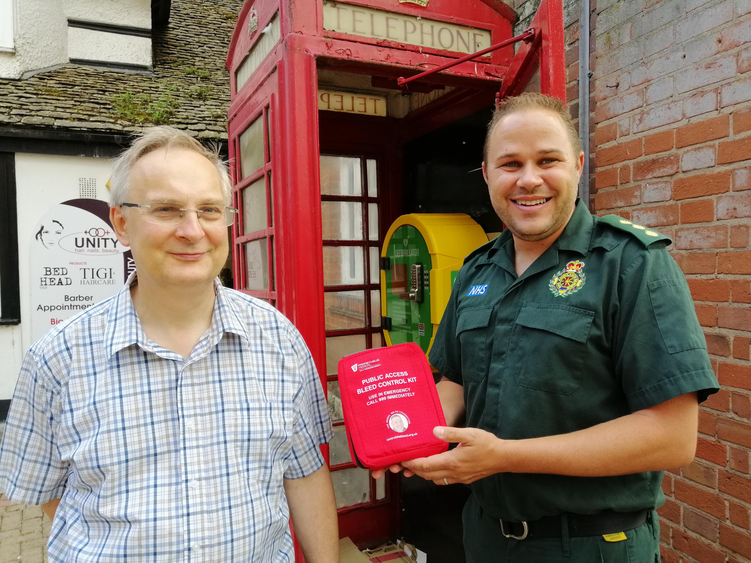 Bleed control kit added to town defibrillator cabinet
